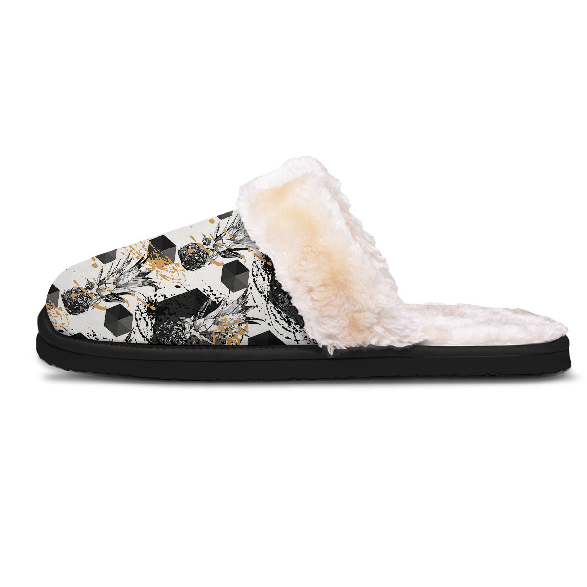 Pineapple Black Geometric Print Pattern Slippers-grizzshop