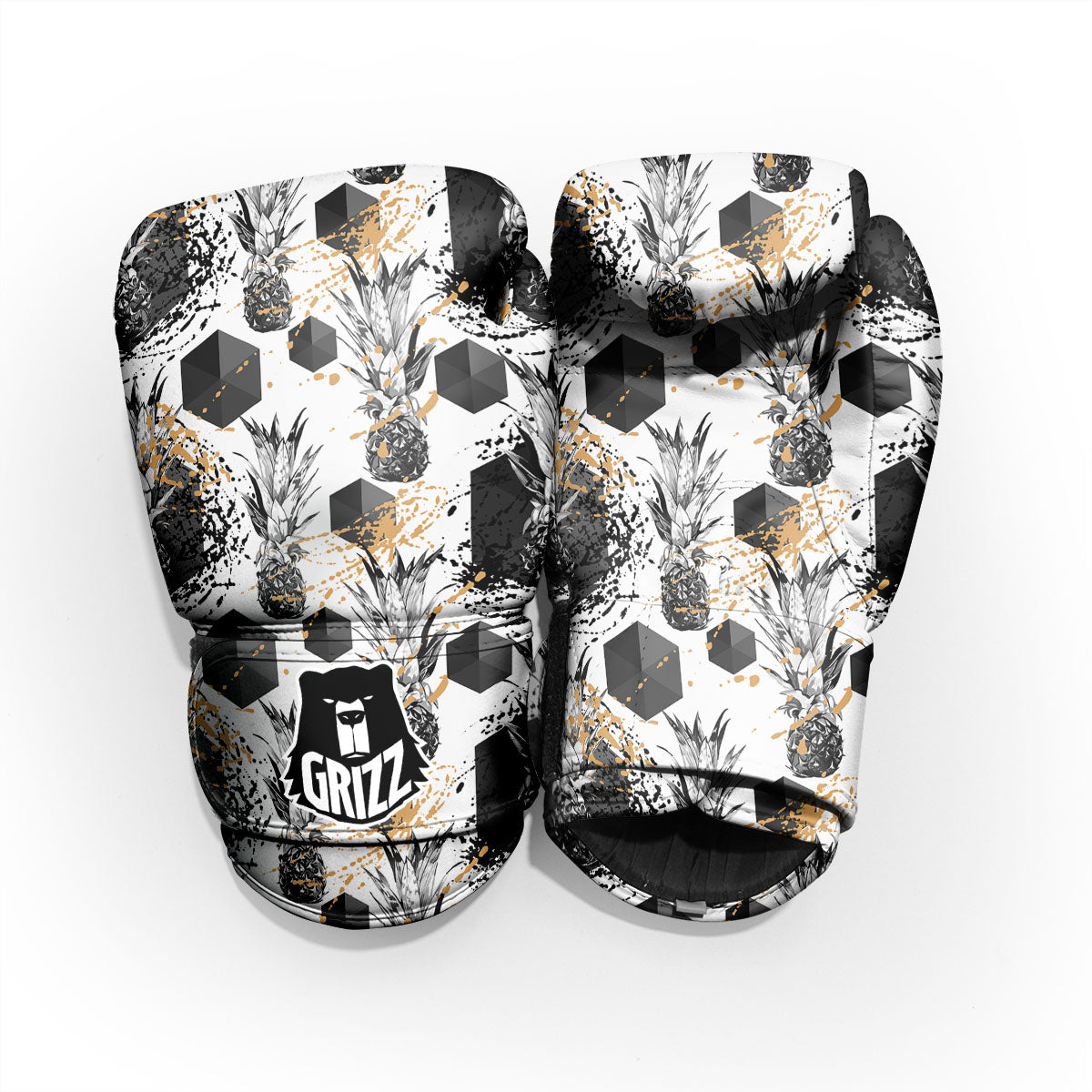 Pineapple Black Geometric Print Pattern Sparring Gloves-grizzshop