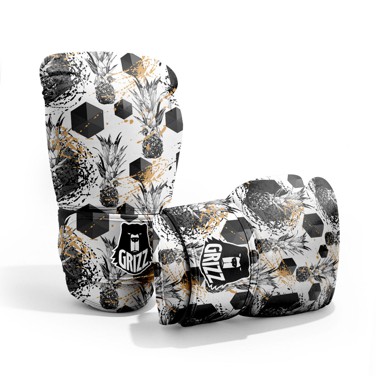 Pineapple Black Geometric Print Pattern Sparring Gloves-grizzshop