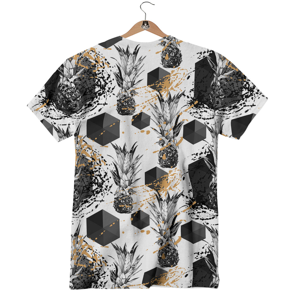 Pineapple Black Geometric Print Pattern T-Shirt-grizzshop