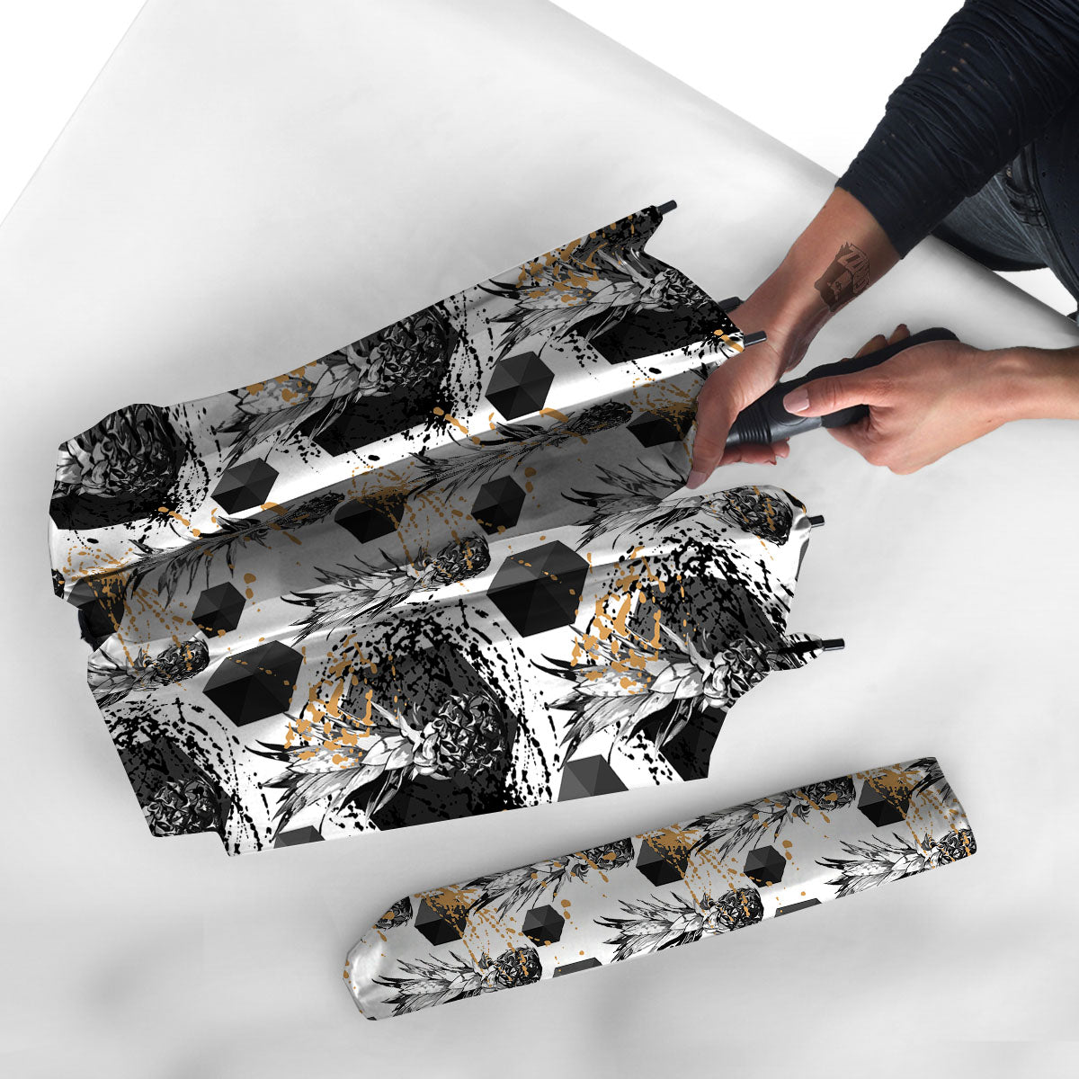 Pineapple Black Geometric Print Pattern Umbrella-grizzshop