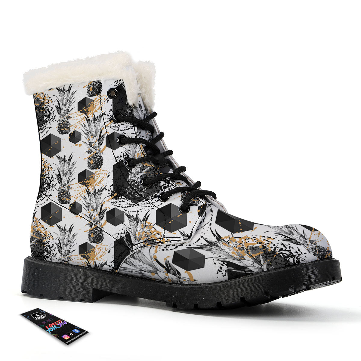 Pineapple Black Geometric Print Pattern Winter Boots-grizzshop