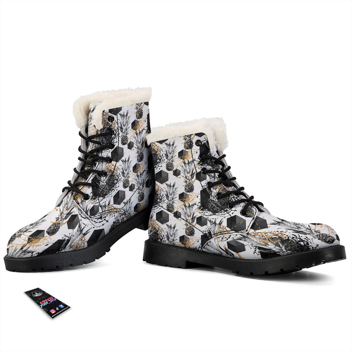 Pineapple Black Geometric Print Pattern Winter Boots-grizzshop