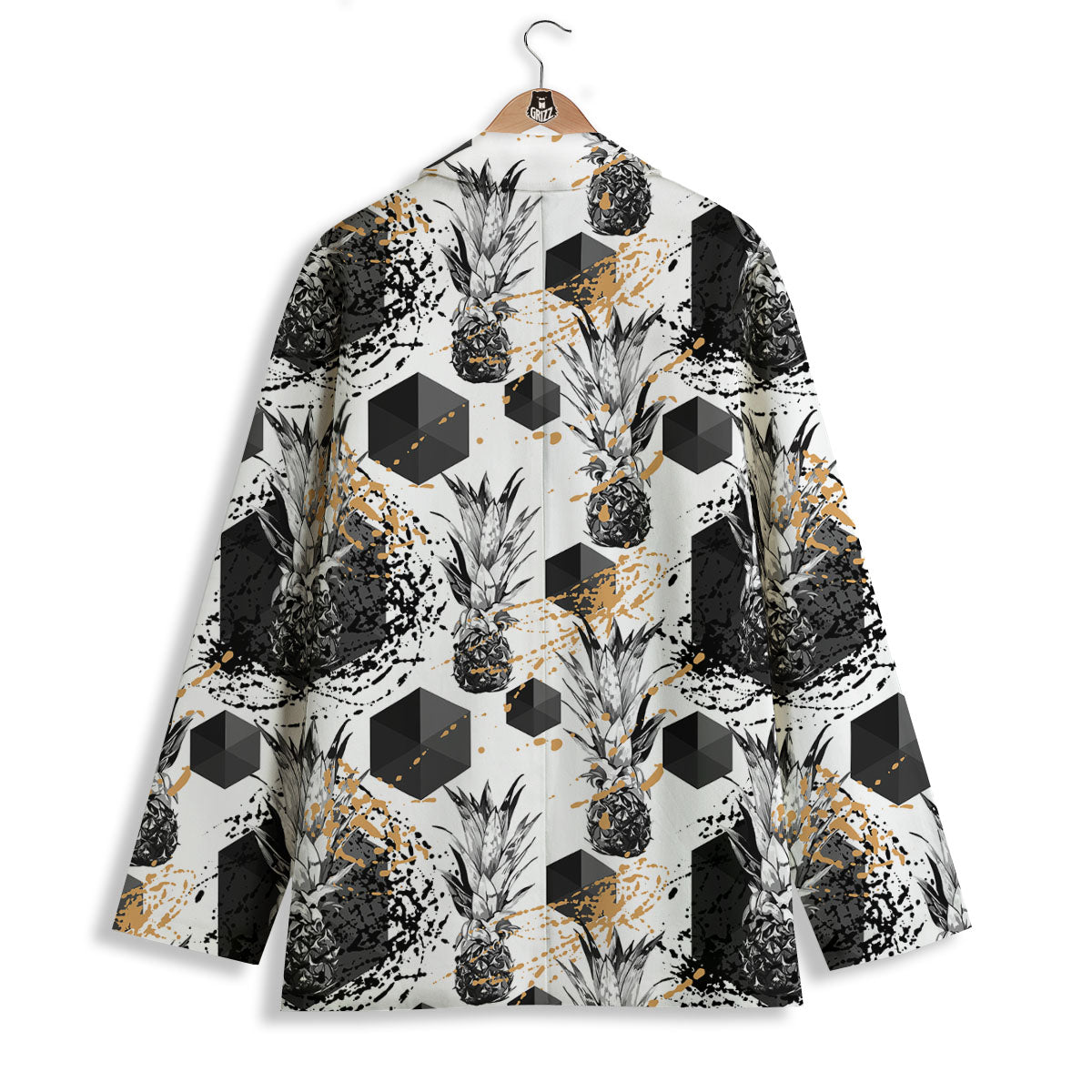 Pineapple Black Geometric Print Pattern Women's Blazer-grizzshop