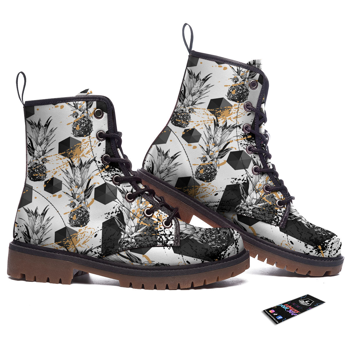 Pineapple Black Geometric Print Pattern Work Boots-grizzshop