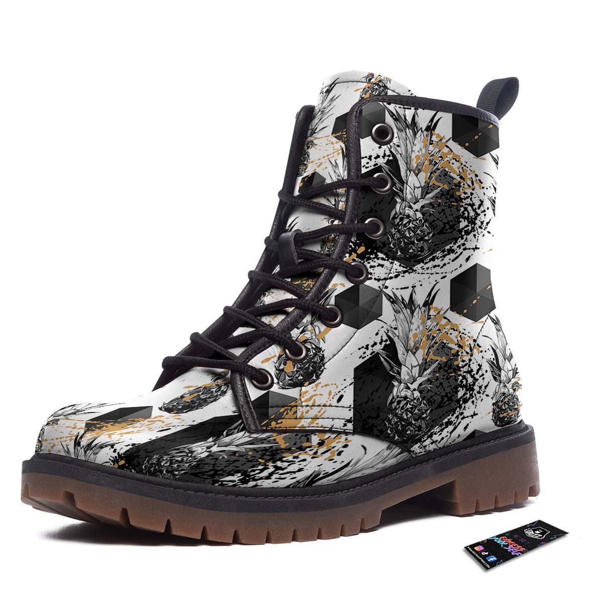 Pineapple Black Geometric Print Pattern Work Boots-grizzshop