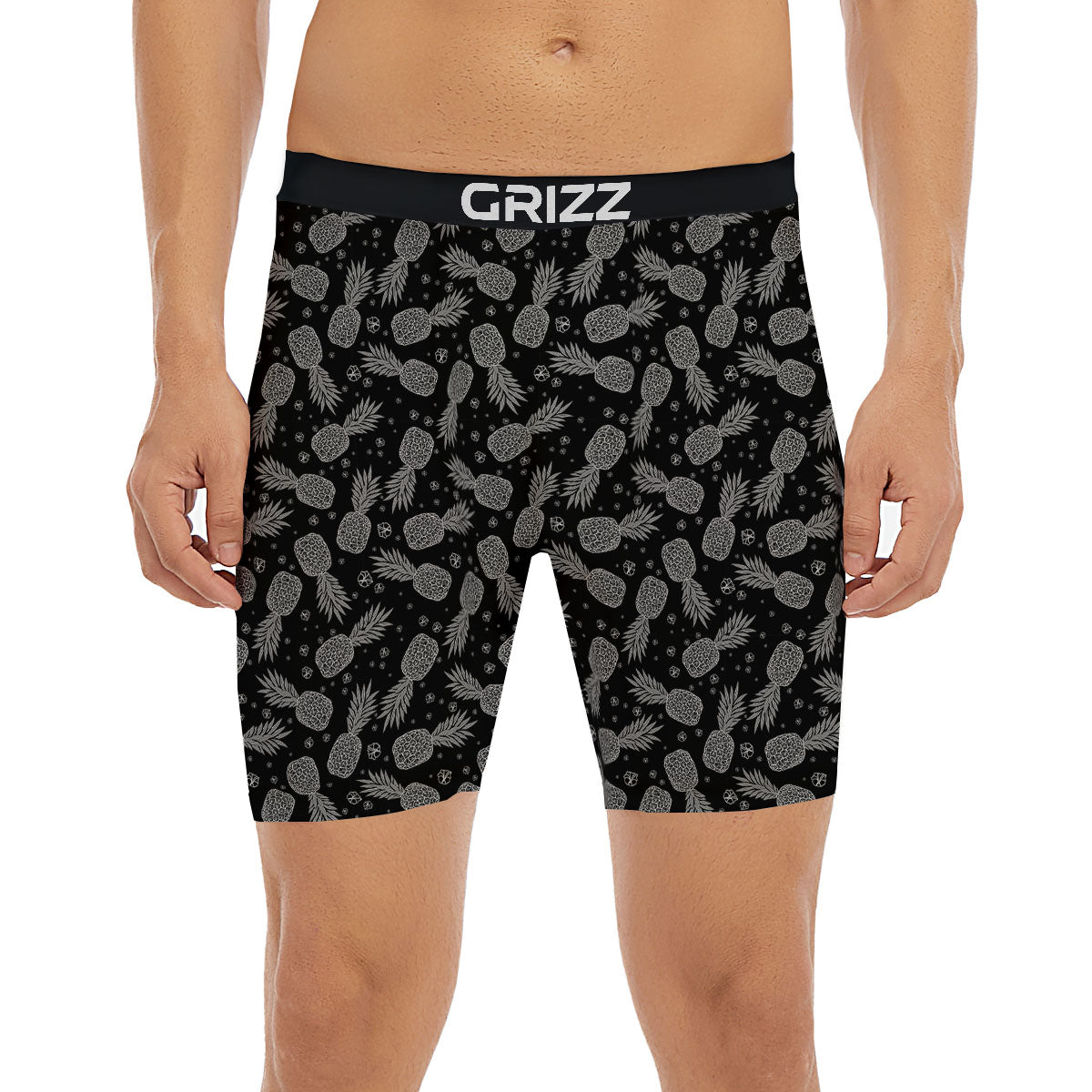 Pineapple Black Print Pattern Boxer Briefs-grizzshop