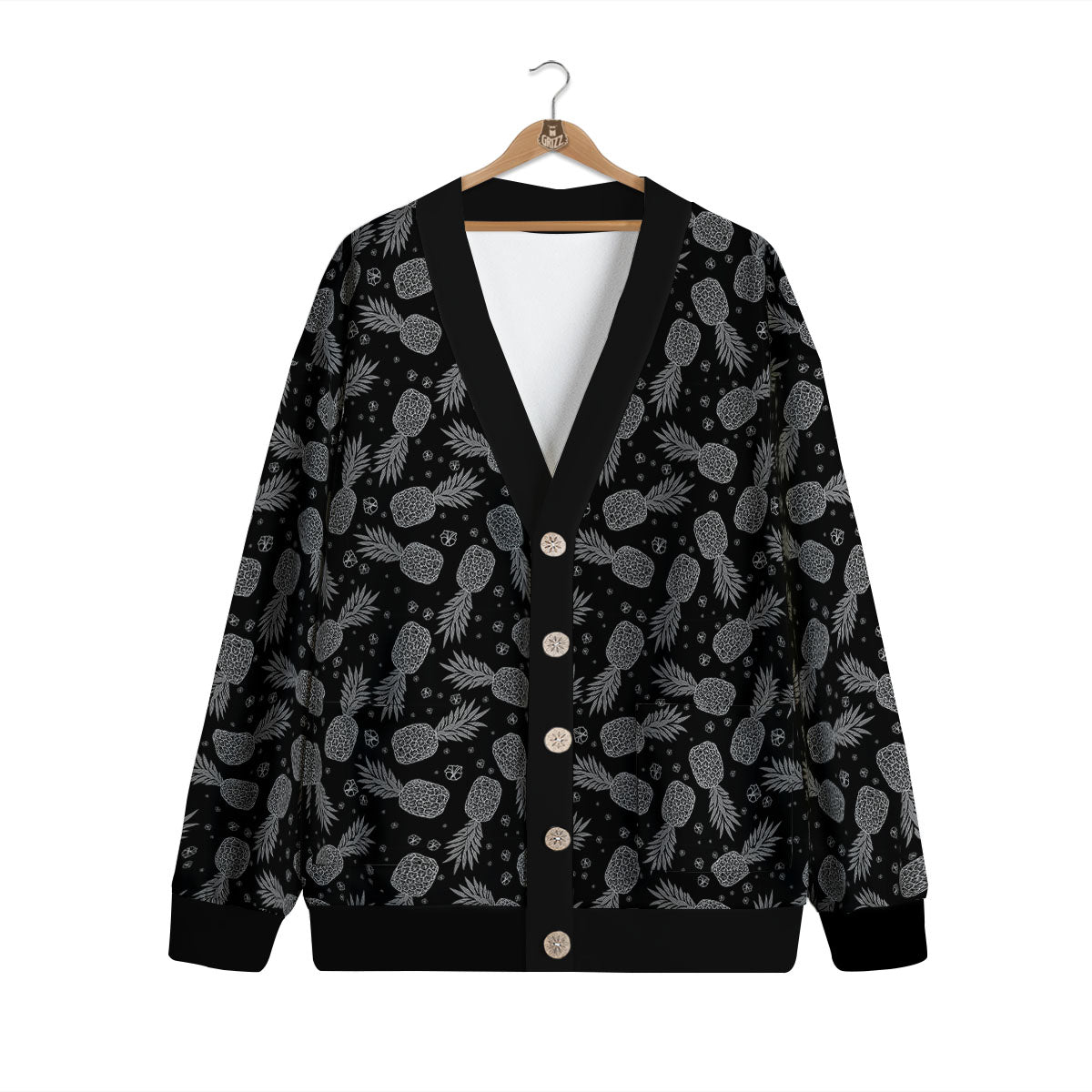 Pineapple Black Print Pattern Cardigan-grizzshop