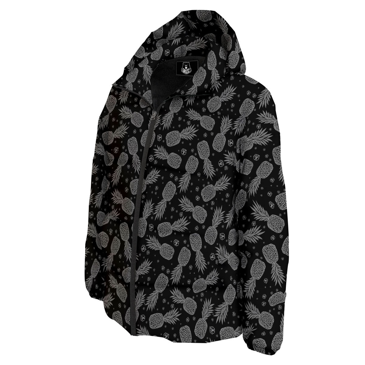 Pineapple Black Print Pattern Down Jacket-grizzshop