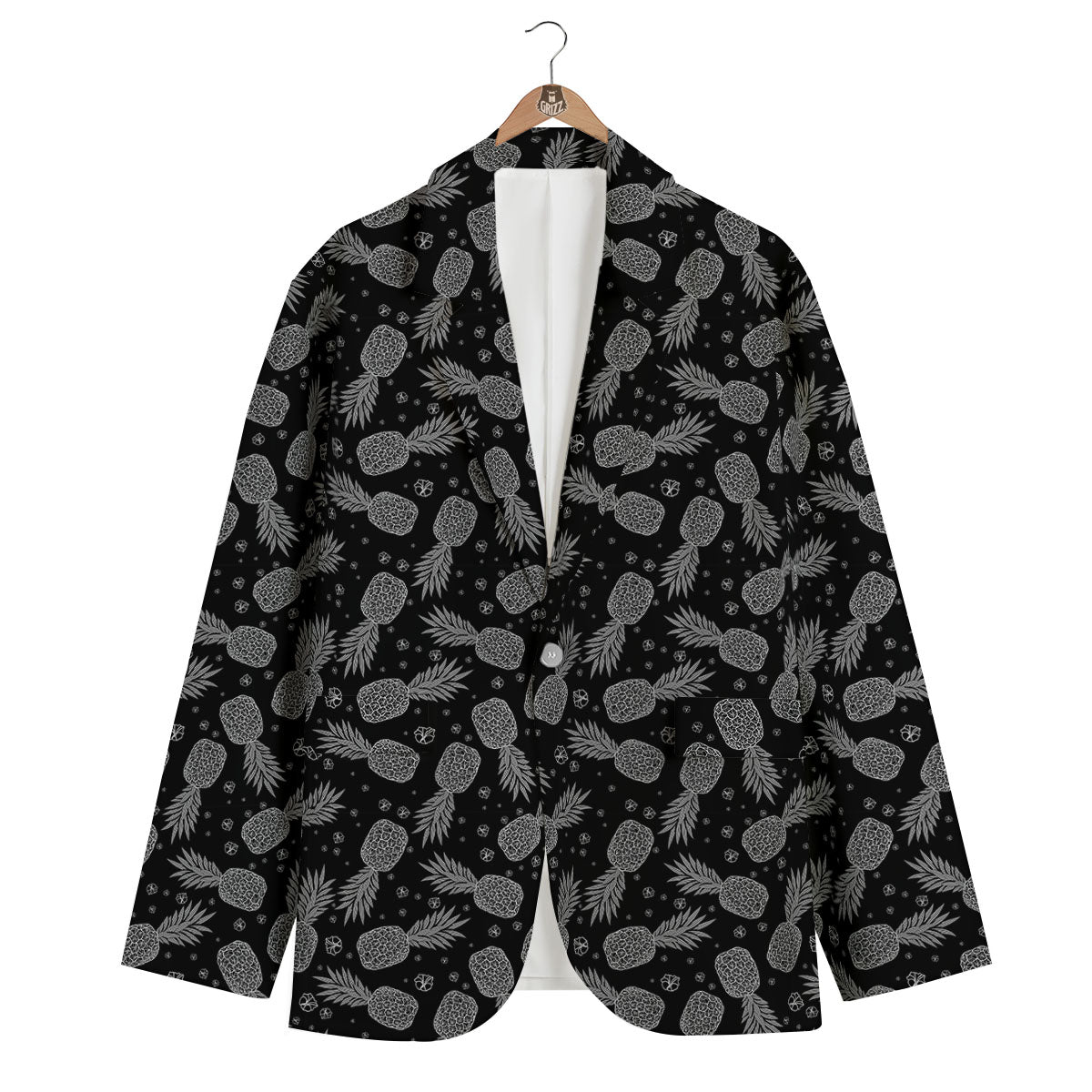 Pineapple Black Print Pattern Men's Blazer-grizzshop