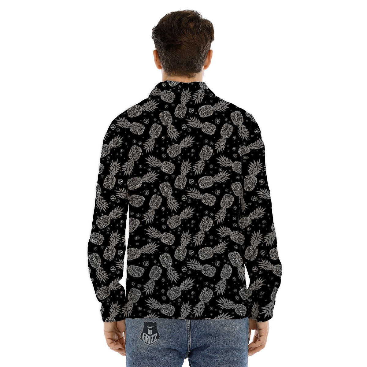Pineapple Black Print Pattern Men's Dress Shirts-grizzshop