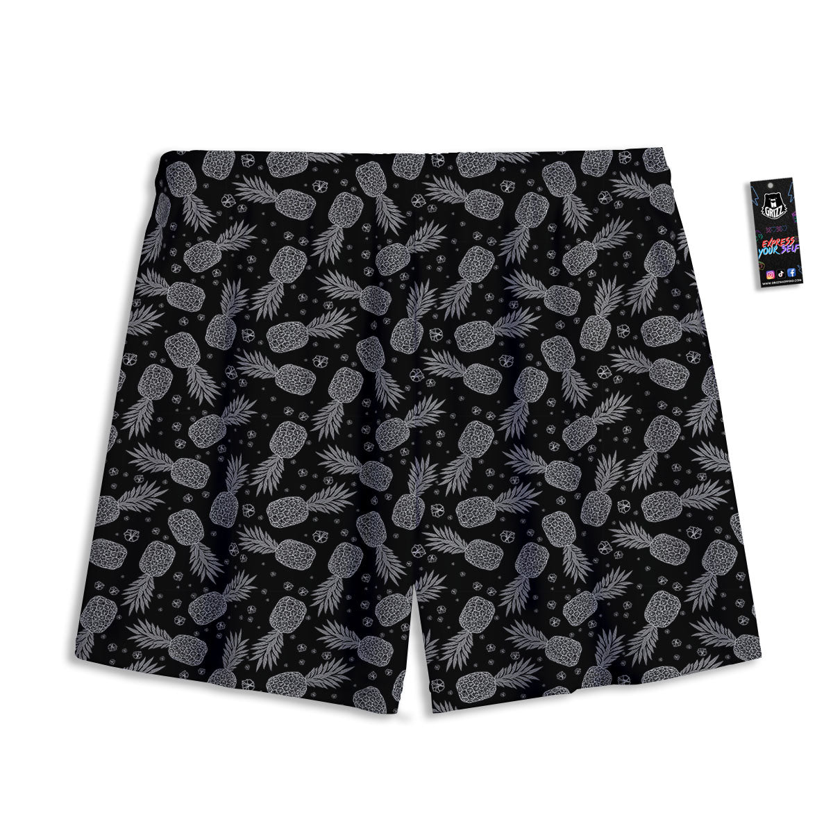 Pineapple Black Print Pattern Mesh Shorts-grizzshop