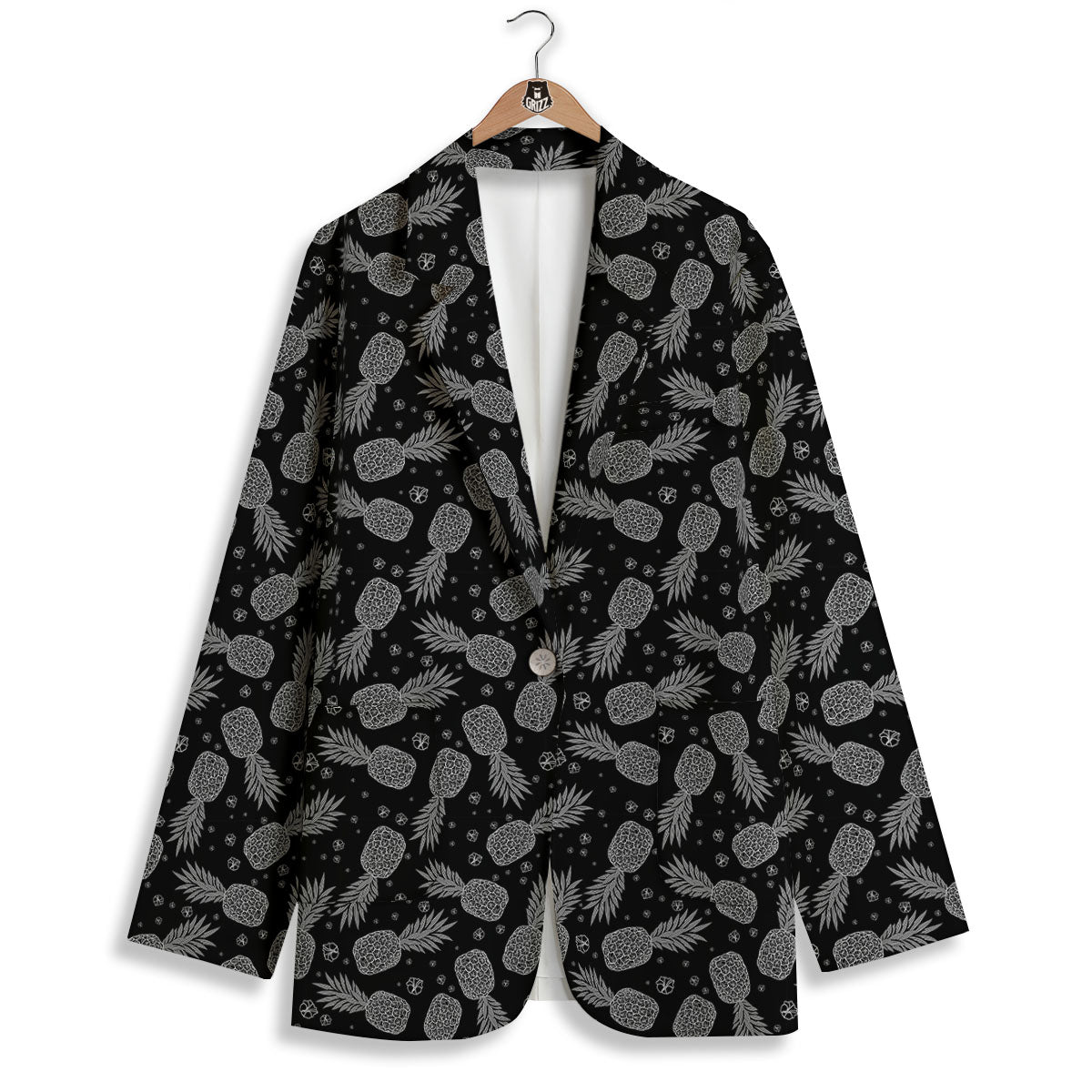Pineapple Black Print Pattern Women's Blazer-grizzshop