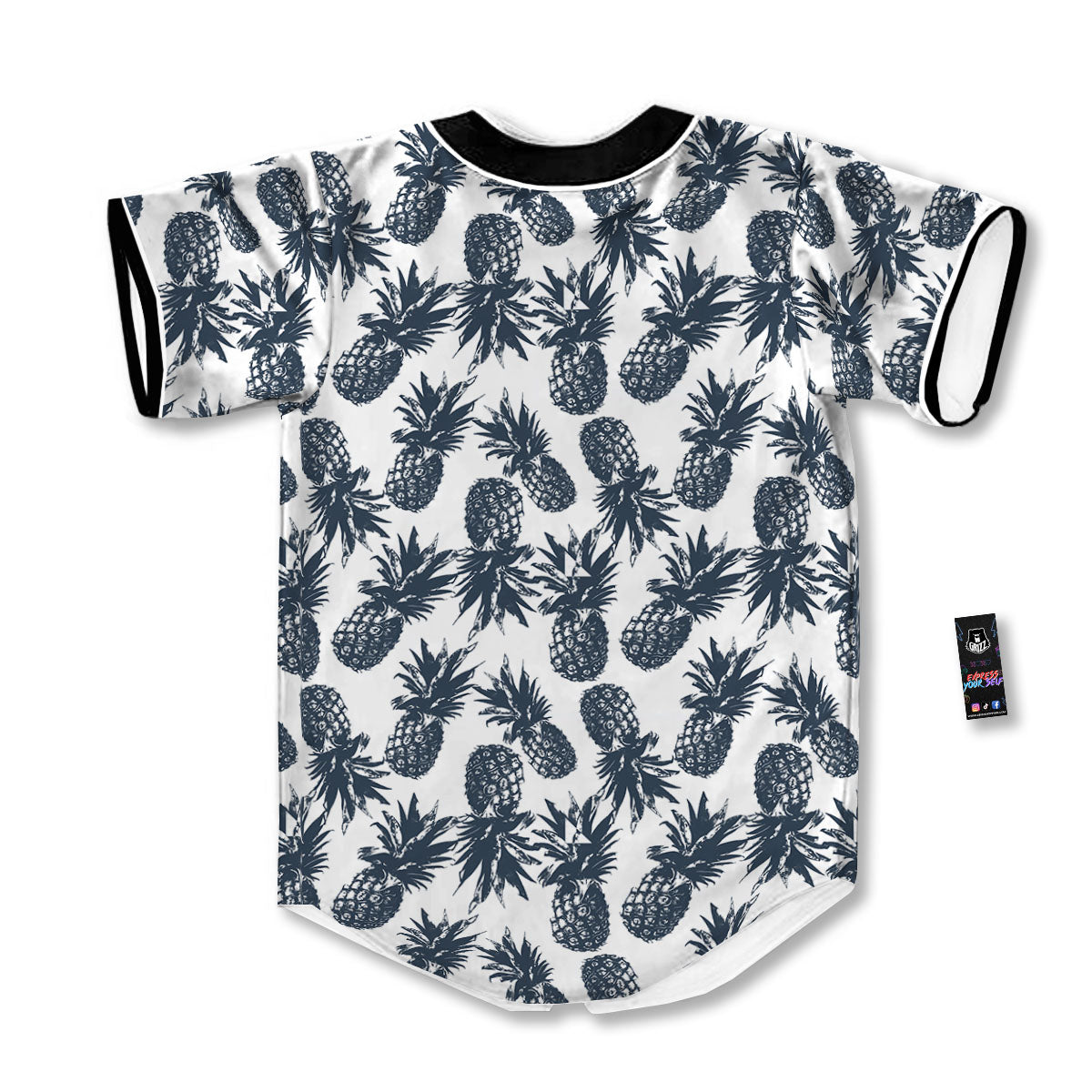 Pineapple Black Tropical Print Pattern Baseball Jersey-grizzshop