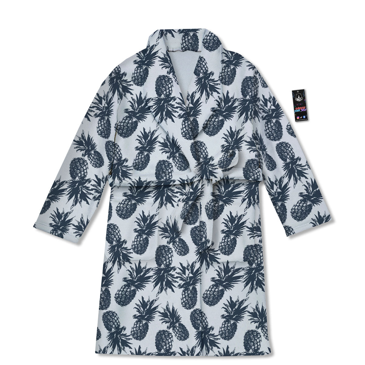 Pineapple Black Tropical Print Pattern Bathrobe-grizzshop