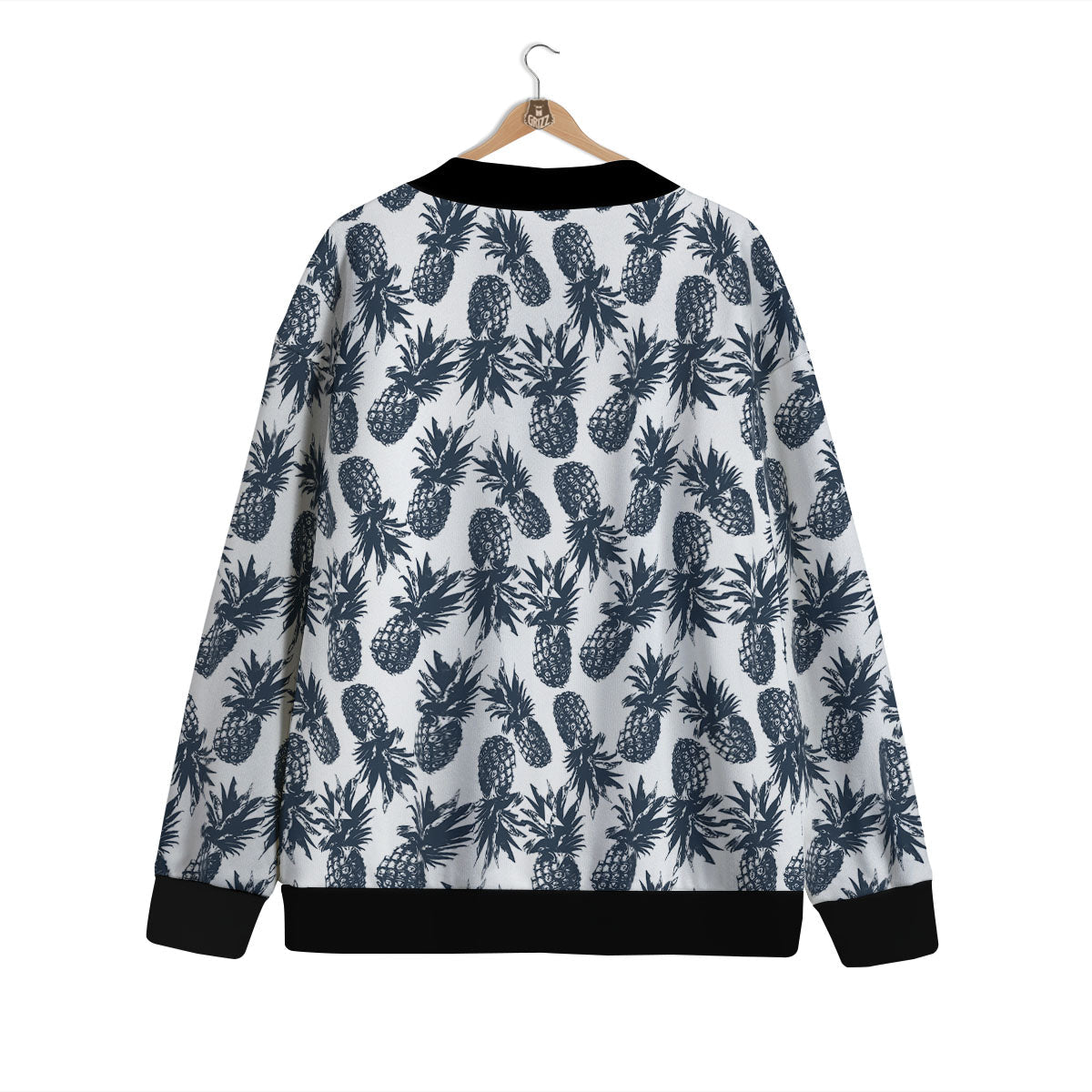 Pineapple Black Tropical Print Pattern Cardigan-grizzshop
