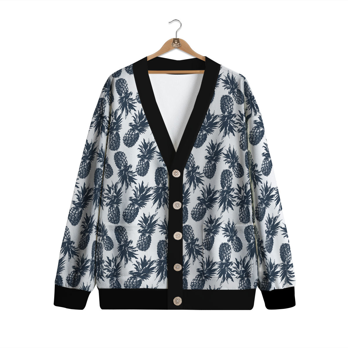 Pineapple Black Tropical Print Pattern Cardigan-grizzshop
