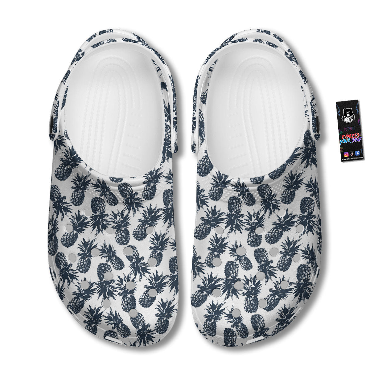 Pineapple Black Tropical Print Pattern Clog-grizzshop
