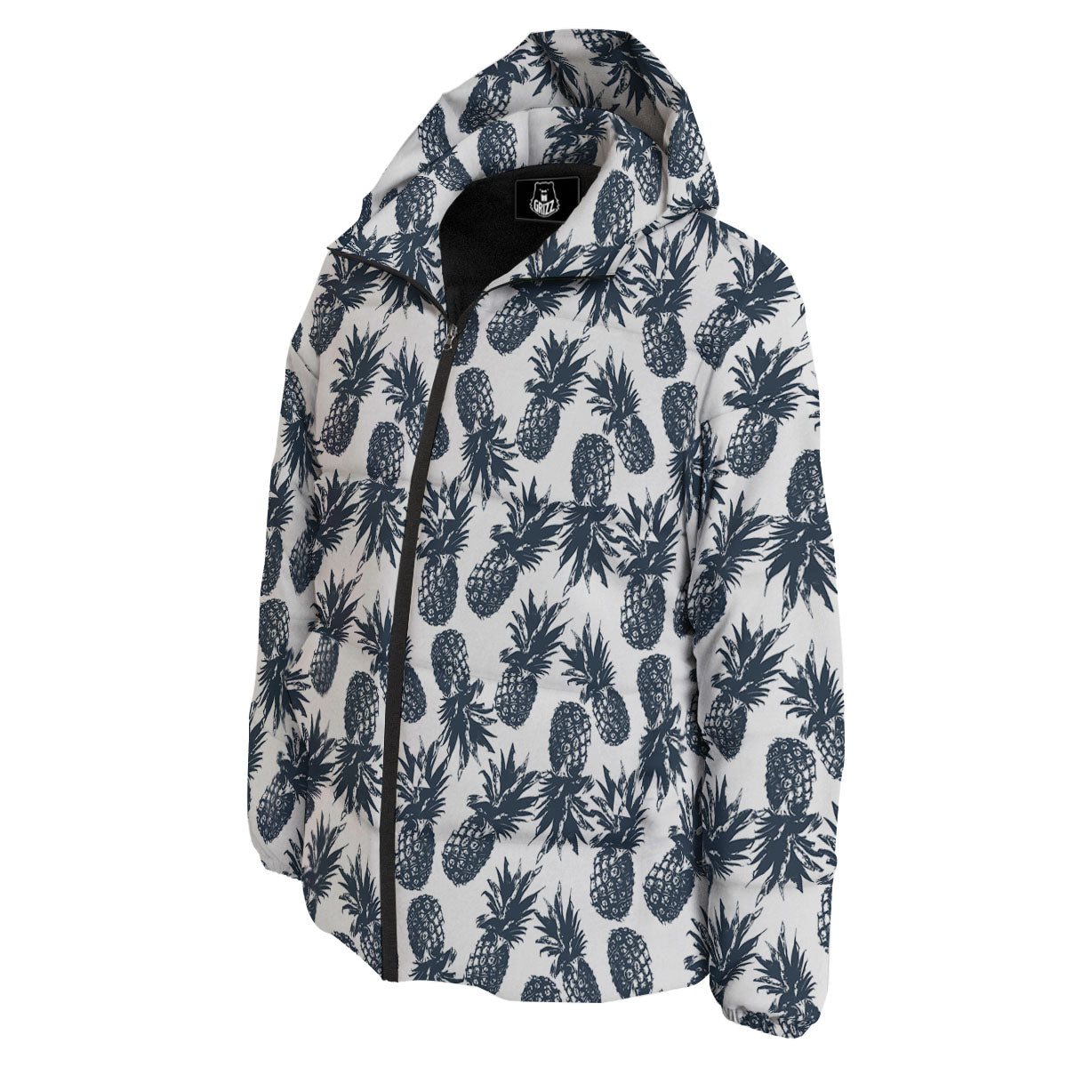 Pineapple Black Tropical Print Pattern Down Jacket-grizzshop