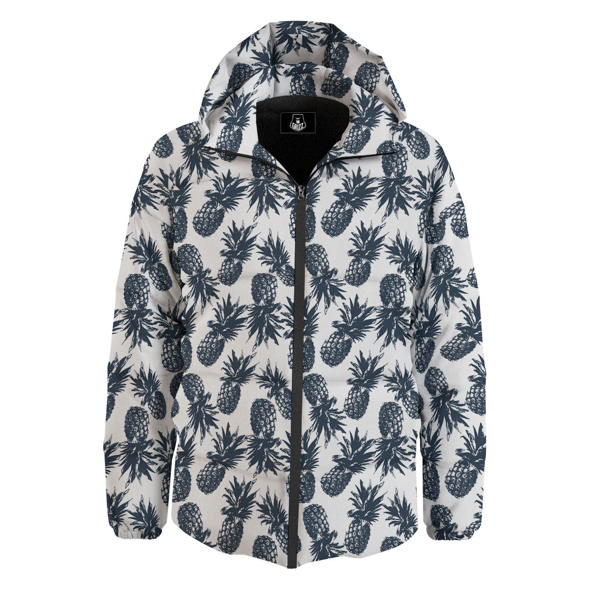 Pineapple Black Tropical Print Pattern Down Jacket-grizzshop