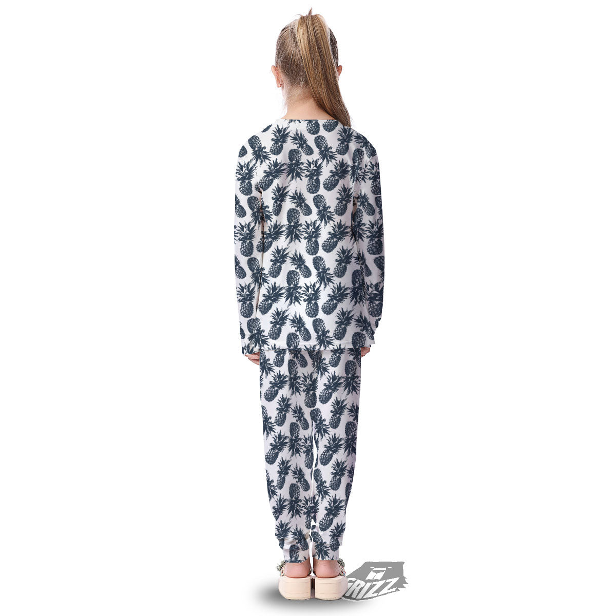 Pineapple Black Tropical Print Pattern Kid's Pajamas-grizzshop