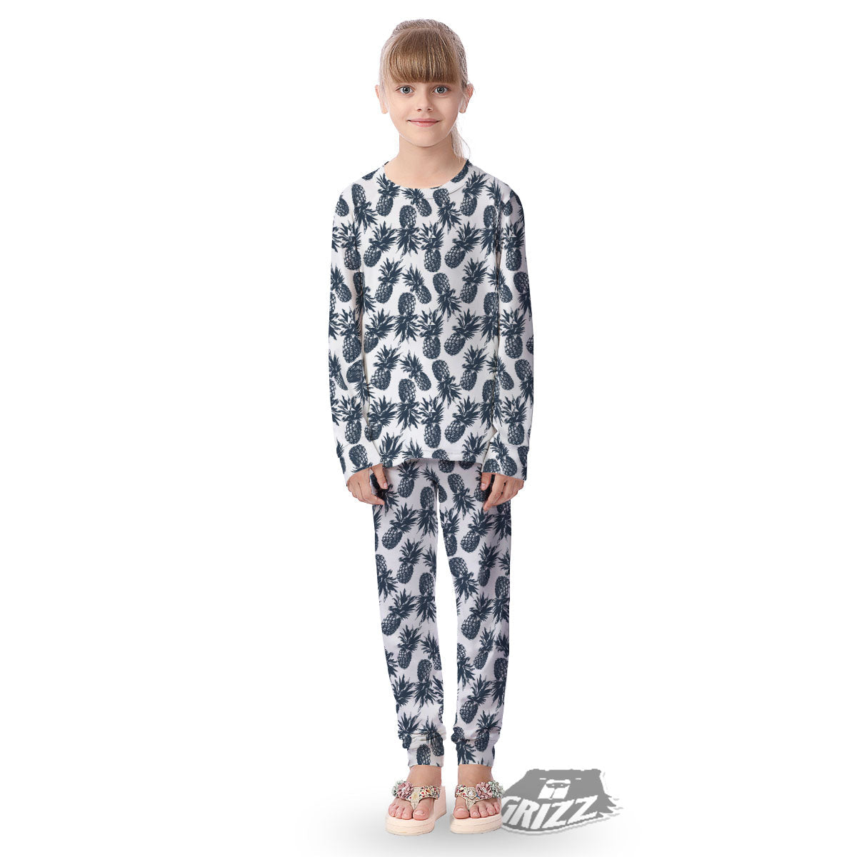 Pineapple Black Tropical Print Pattern Kid's Pajamas-grizzshop
