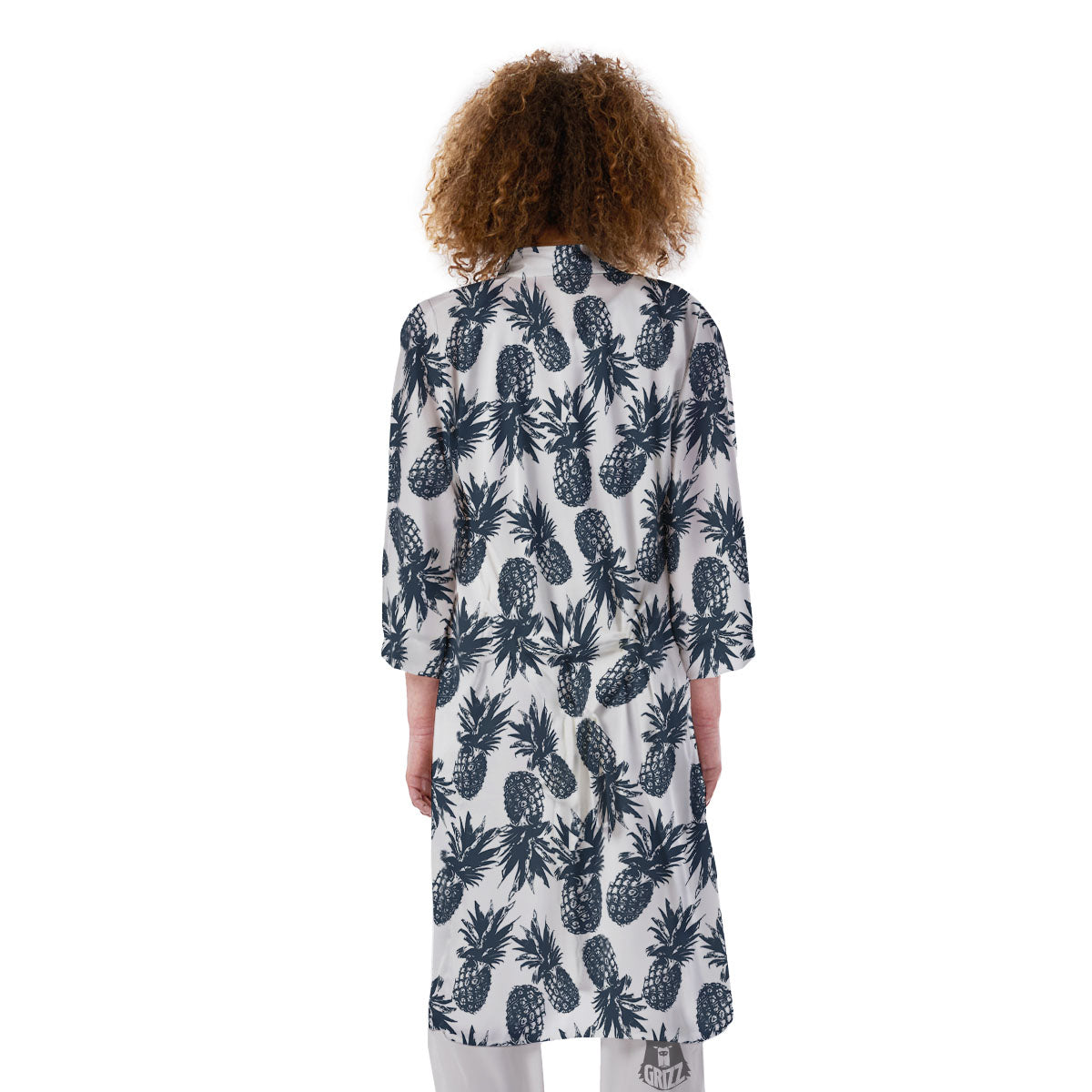 Pineapple Black Tropical Print Pattern Kimono-grizzshop