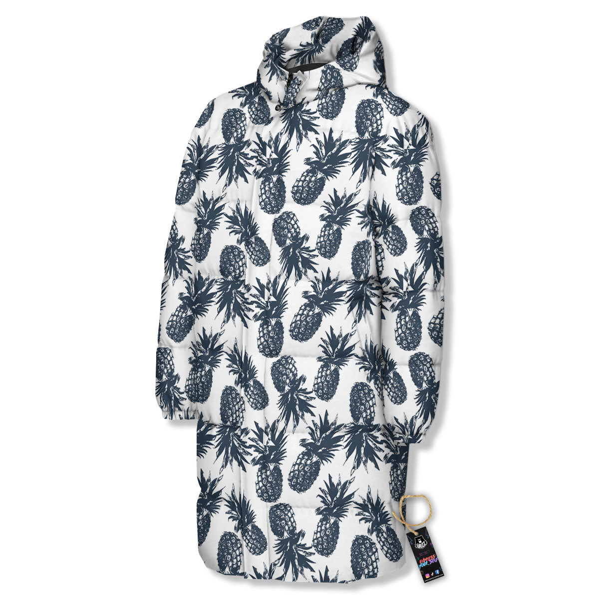 Pineapple Black Tropical Print Pattern Long Down Jacket-grizzshop