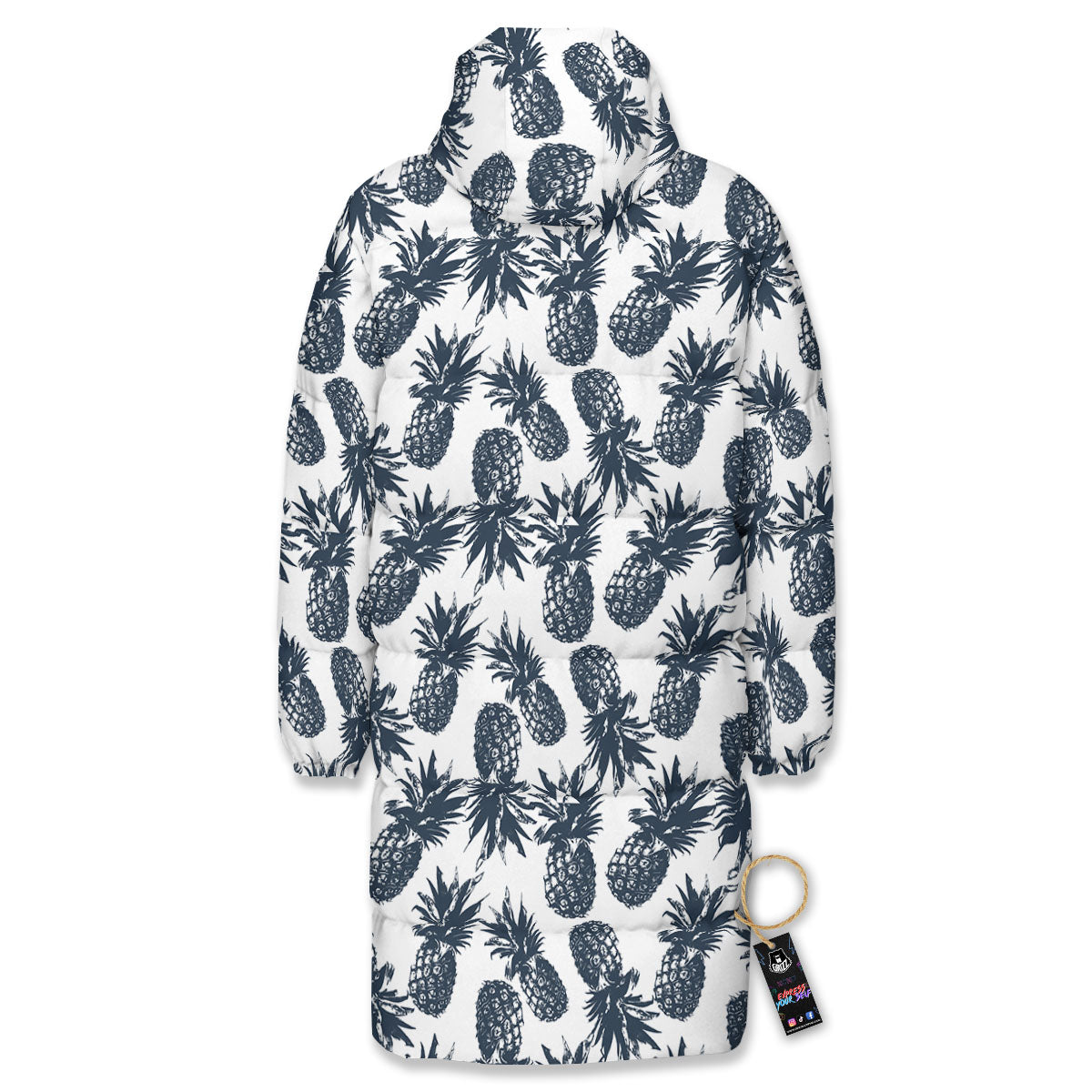 Pineapple Black Tropical Print Pattern Long Down Jacket-grizzshop
