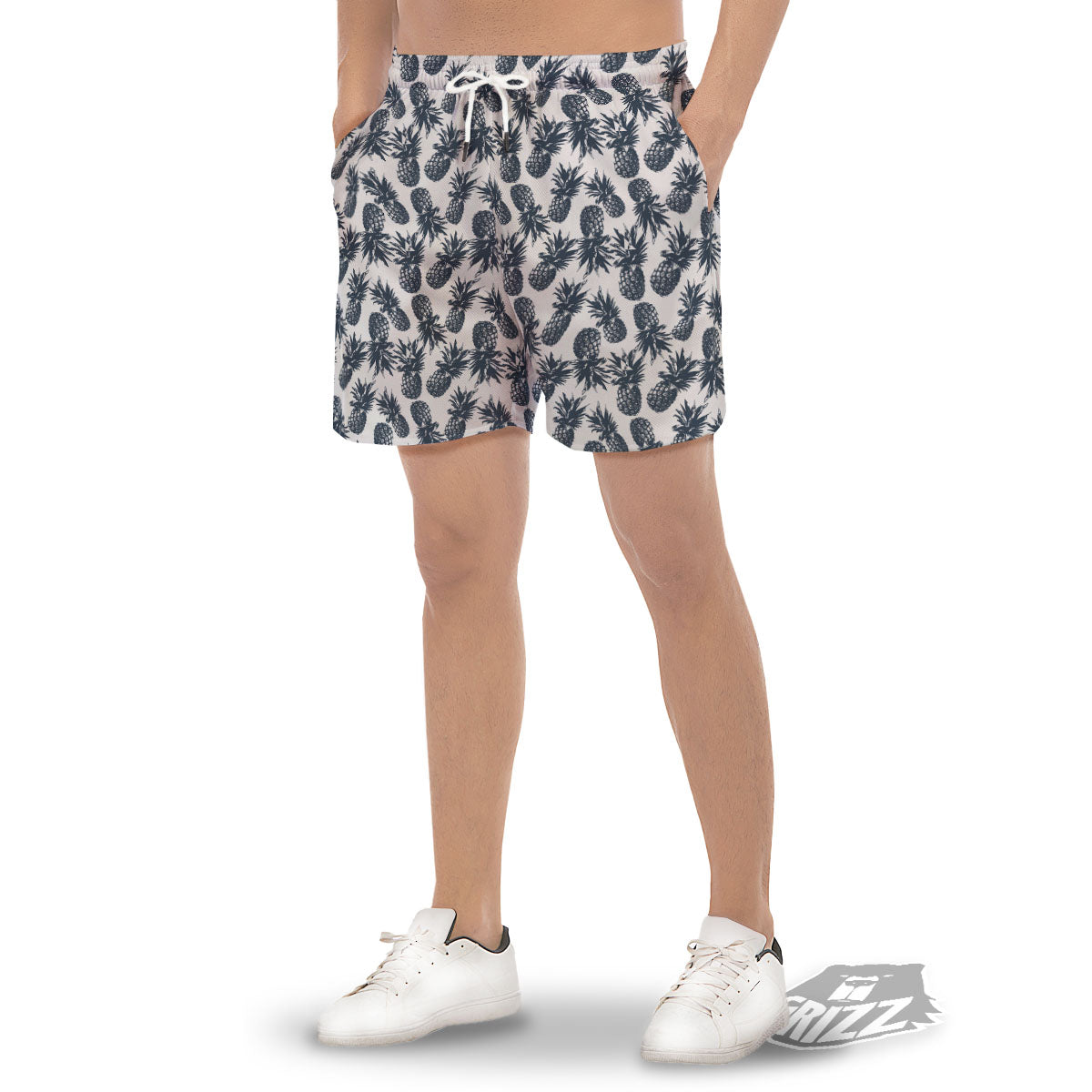 Pineapple Black Tropical Print Pattern Men's Gym Shorts-grizzshop