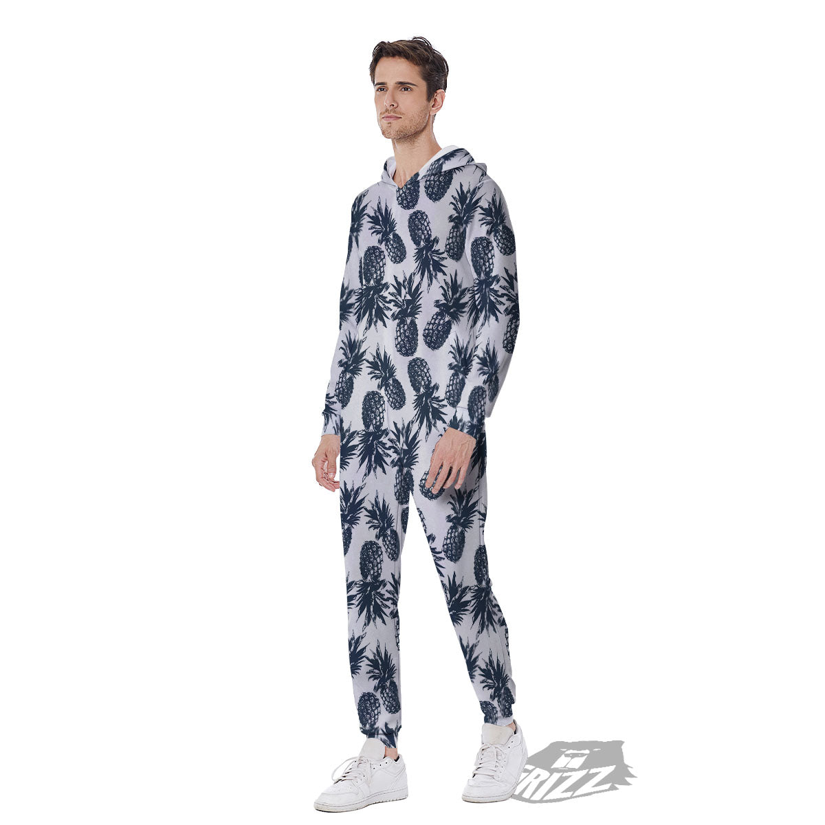 Pineapple Black Tropical Print Pattern Men's Jumpsuit-grizzshop