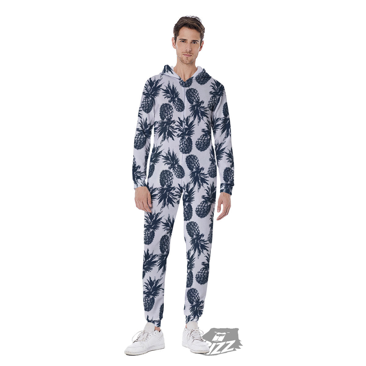 Pineapple Black Tropical Print Pattern Men's Jumpsuit-grizzshop