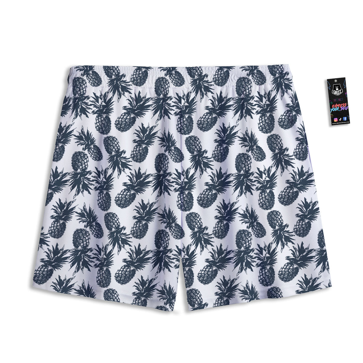 Pineapple Black Tropical Print Pattern Mesh Shorts-grizzshop