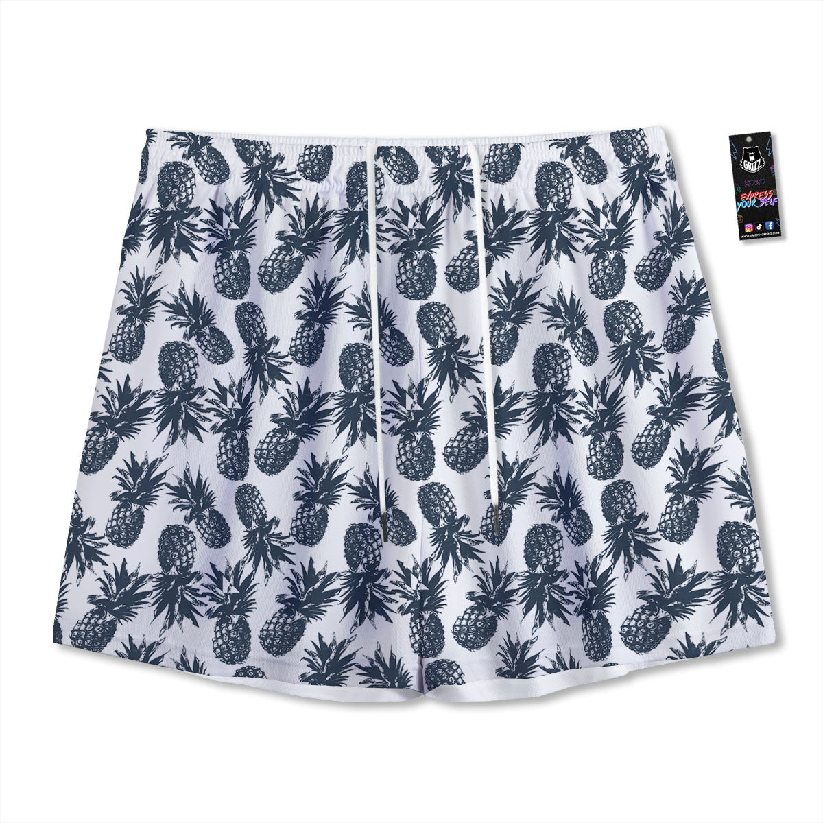 Pineapple Black Tropical Print Pattern Mesh Shorts-grizzshop