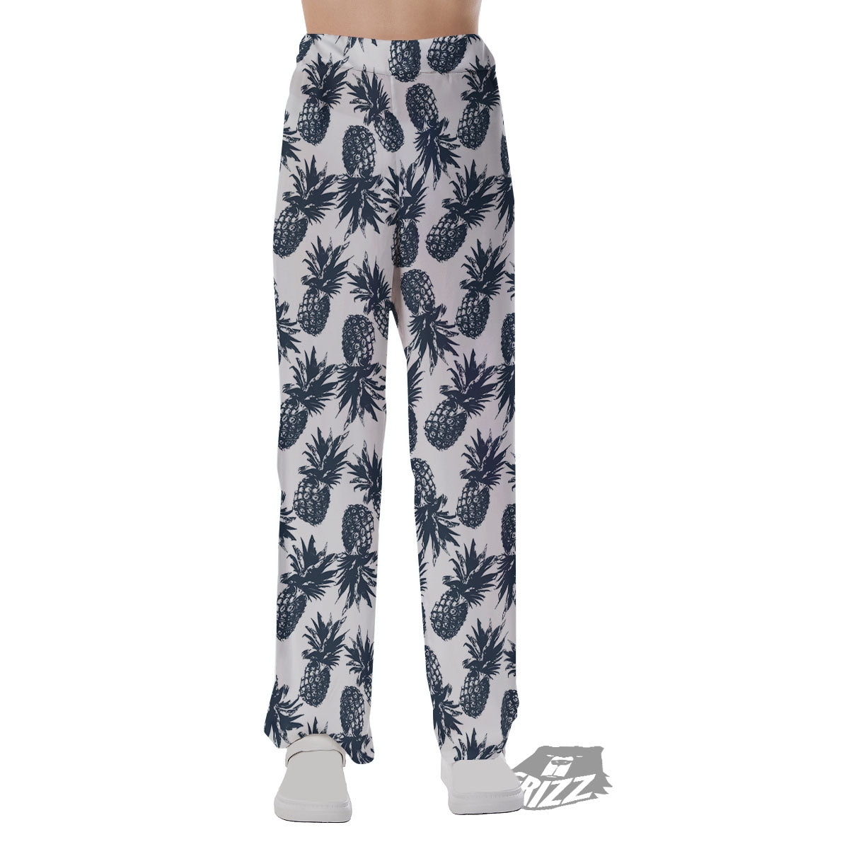 Pineapple Black Tropical Print Pattern Pajama Pants-grizzshop