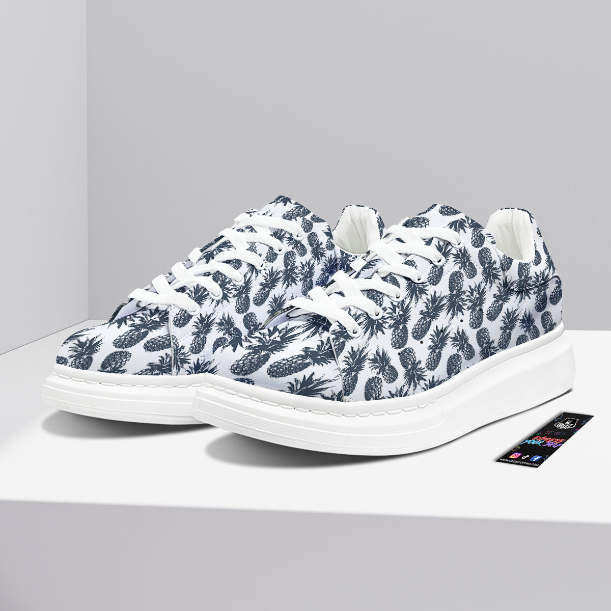 Pineapple Black Tropical Print Pattern Platform Shoes-grizzshop