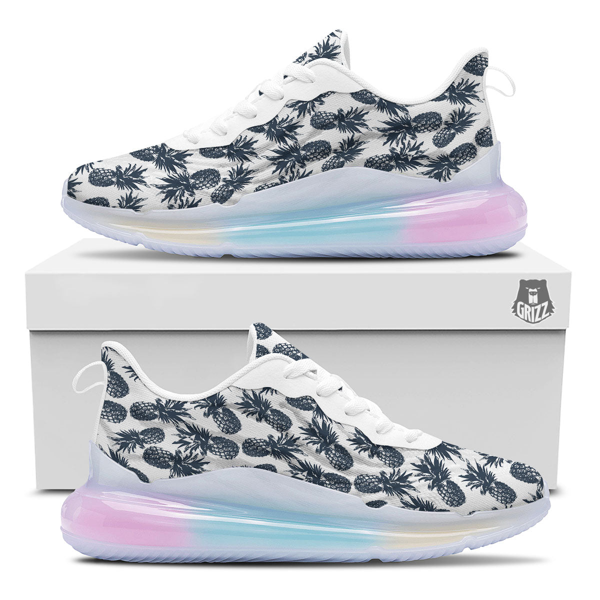 Pineapple Black Tropical Print Pattern Running Sneakers-grizzshop