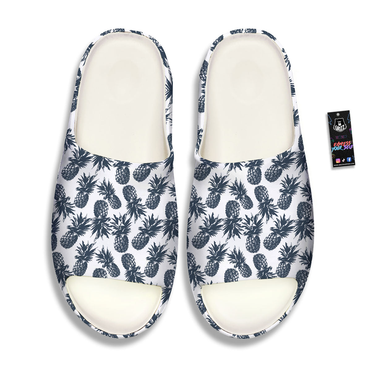 Pineapple Black Tropical Print Pattern Sandals-grizzshop