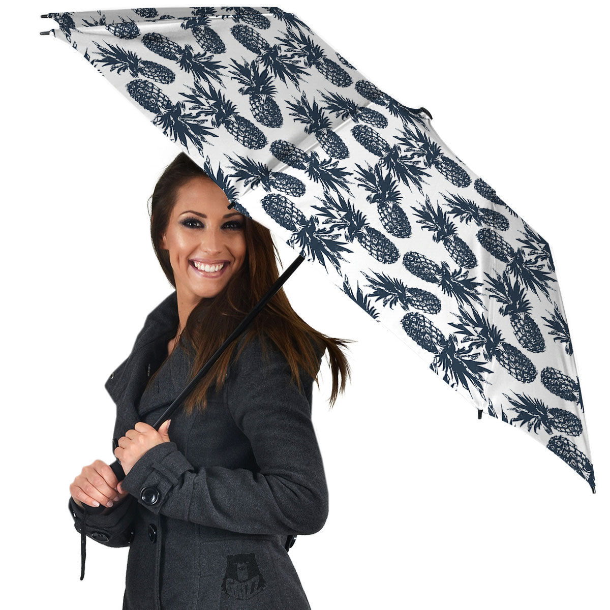 Pineapple Black Tropical Print Pattern Umbrella-grizzshop