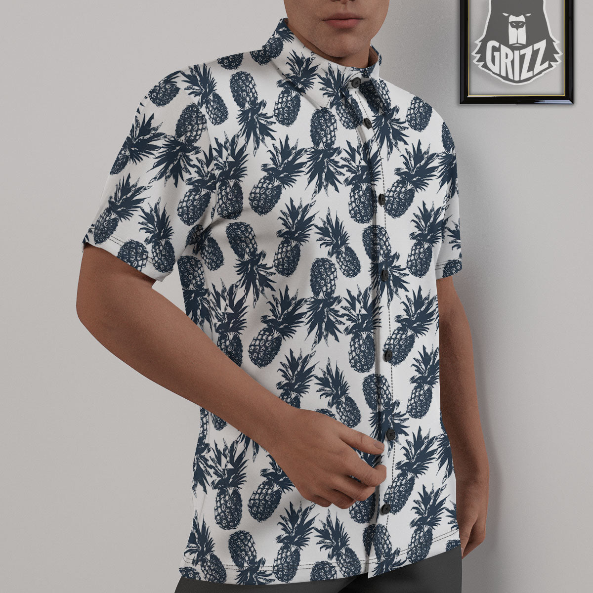 Pineapple Black Tropical Print Pattern Untucked Shirts-grizzshop
