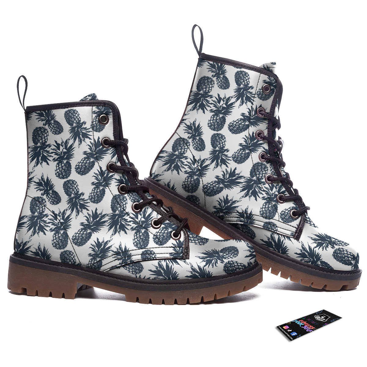 Pineapple Black Tropical Print Pattern Work Boots-grizzshop