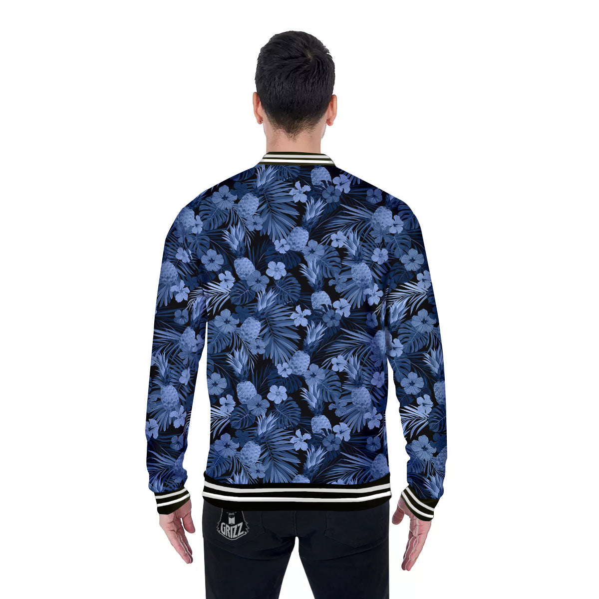 Pineapple Blue Aloha Print Pattern Baseball Jacket-grizzshop