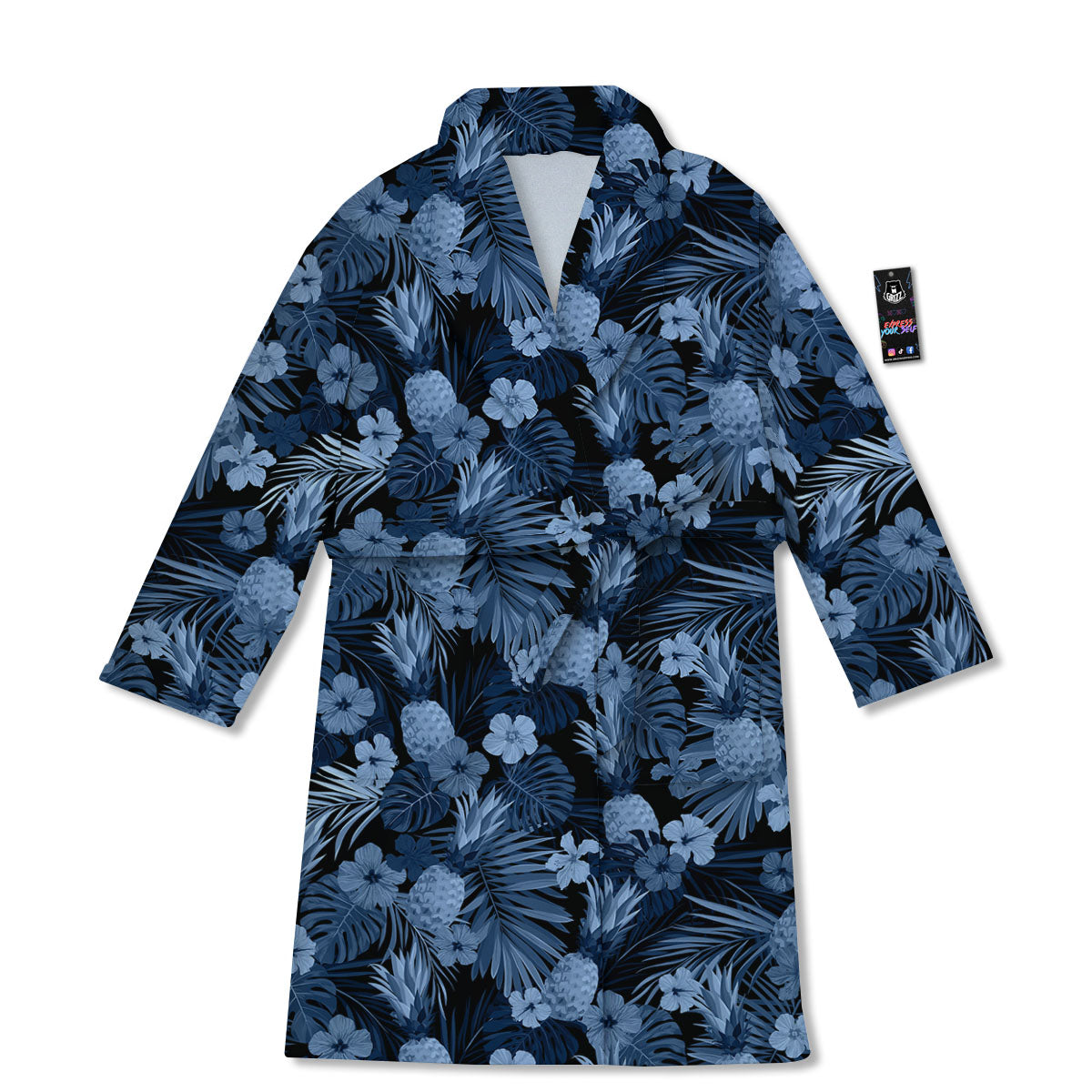 Pineapple Blue Aloha Print Pattern Bathrobe-grizzshop