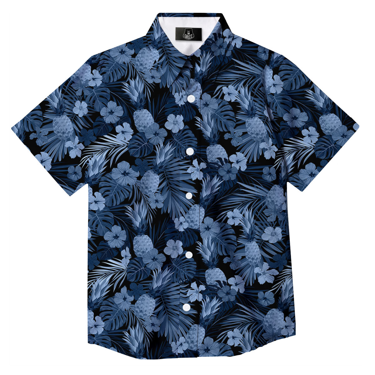 Pineapple Blue Aloha Print Pattern Button Up Shirt-grizzshop
