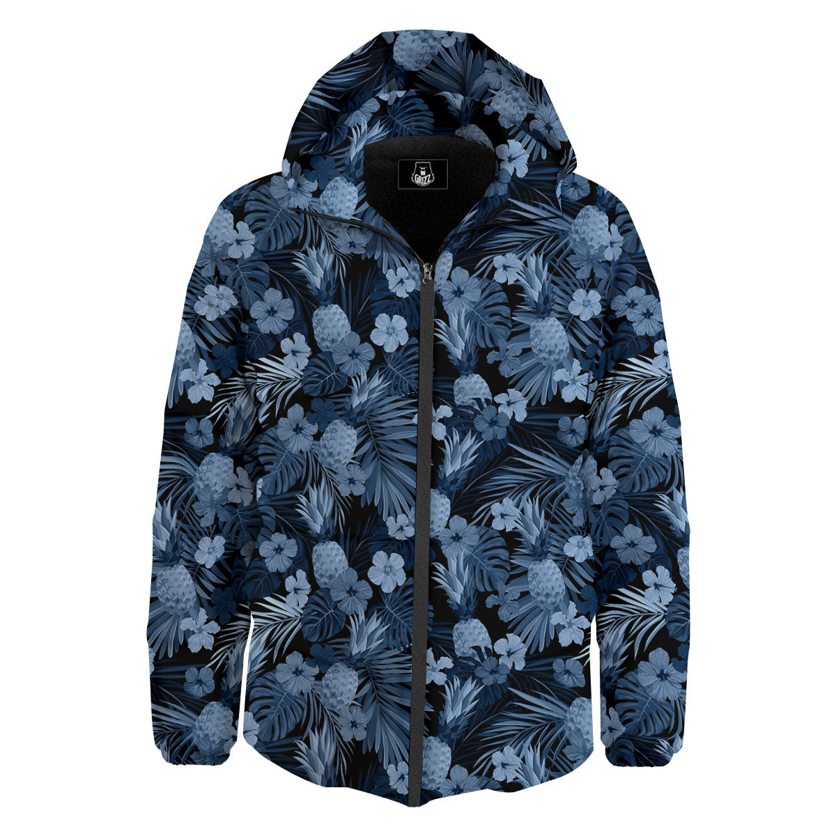 Pineapple Blue Aloha Print Pattern Down Jacket-grizzshop