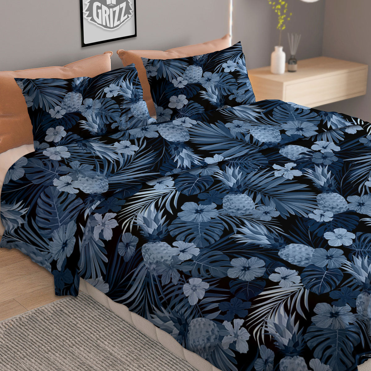 Palm Leaf Green Tropical Print Pattern Duvet Cover Bedding Set