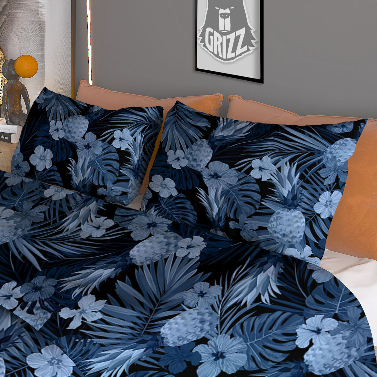 Palm Leaf Green Tropical Print Pattern Duvet Cover Bedding Set
