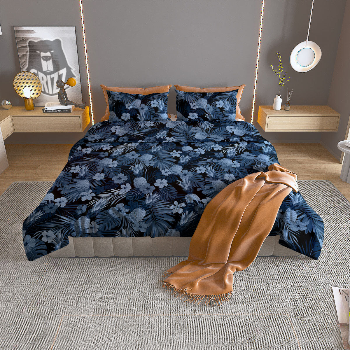 Palm Leaf Green Tropical Print Pattern Duvet Cover Bedding Set