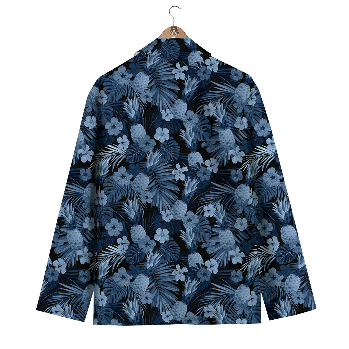 Pineapple Blue Aloha Print Pattern Men's Blazer-grizzshop