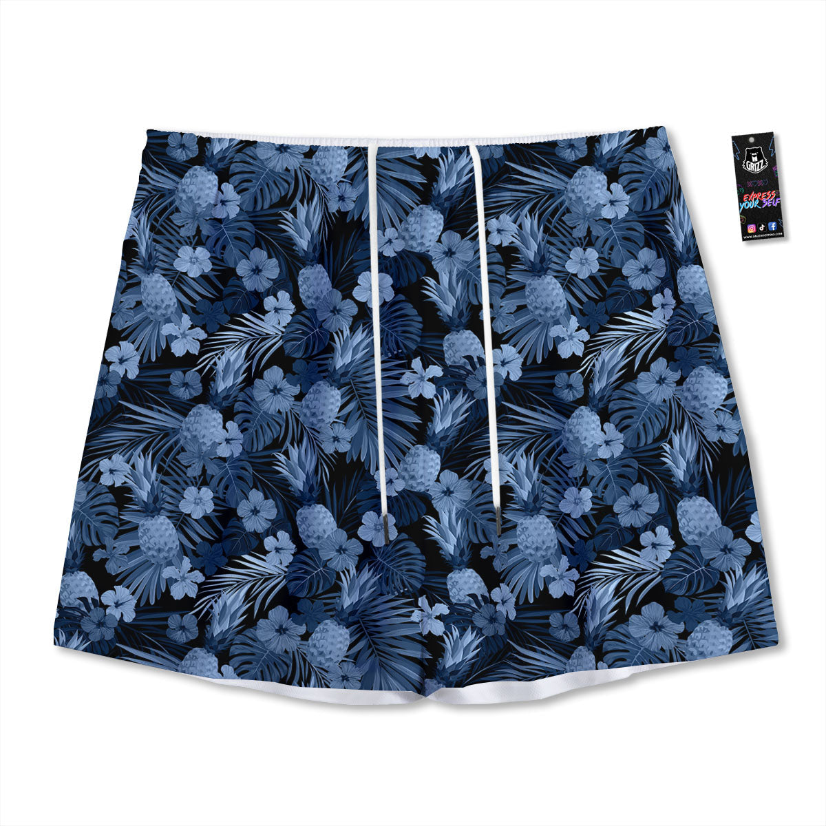 Pineapple Blue Aloha Print Pattern Mesh Shorts-grizzshop